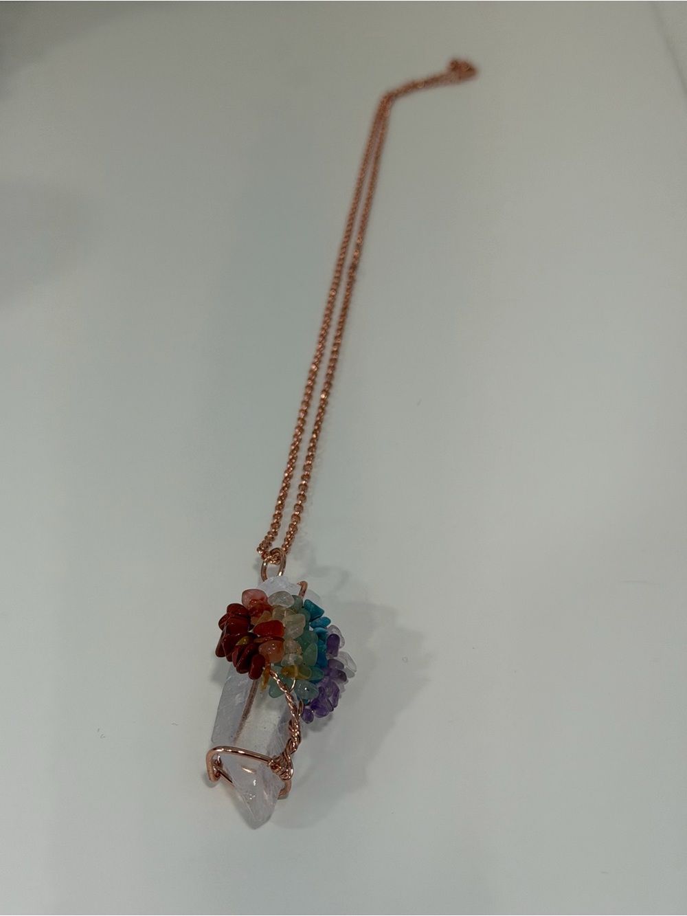 Chakra Multicolor Crystal Pendant Necklace - Rose Gold Chain